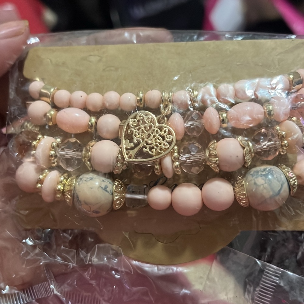 Elegant Gold and Pink Beaded Bracelet Set